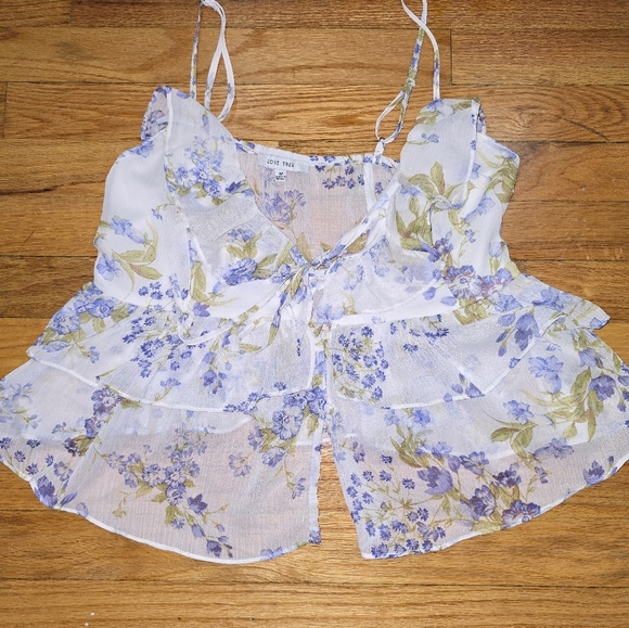 Love Tree Floral Ruffle Camisole in Blue and Green - Picture 6 of 7